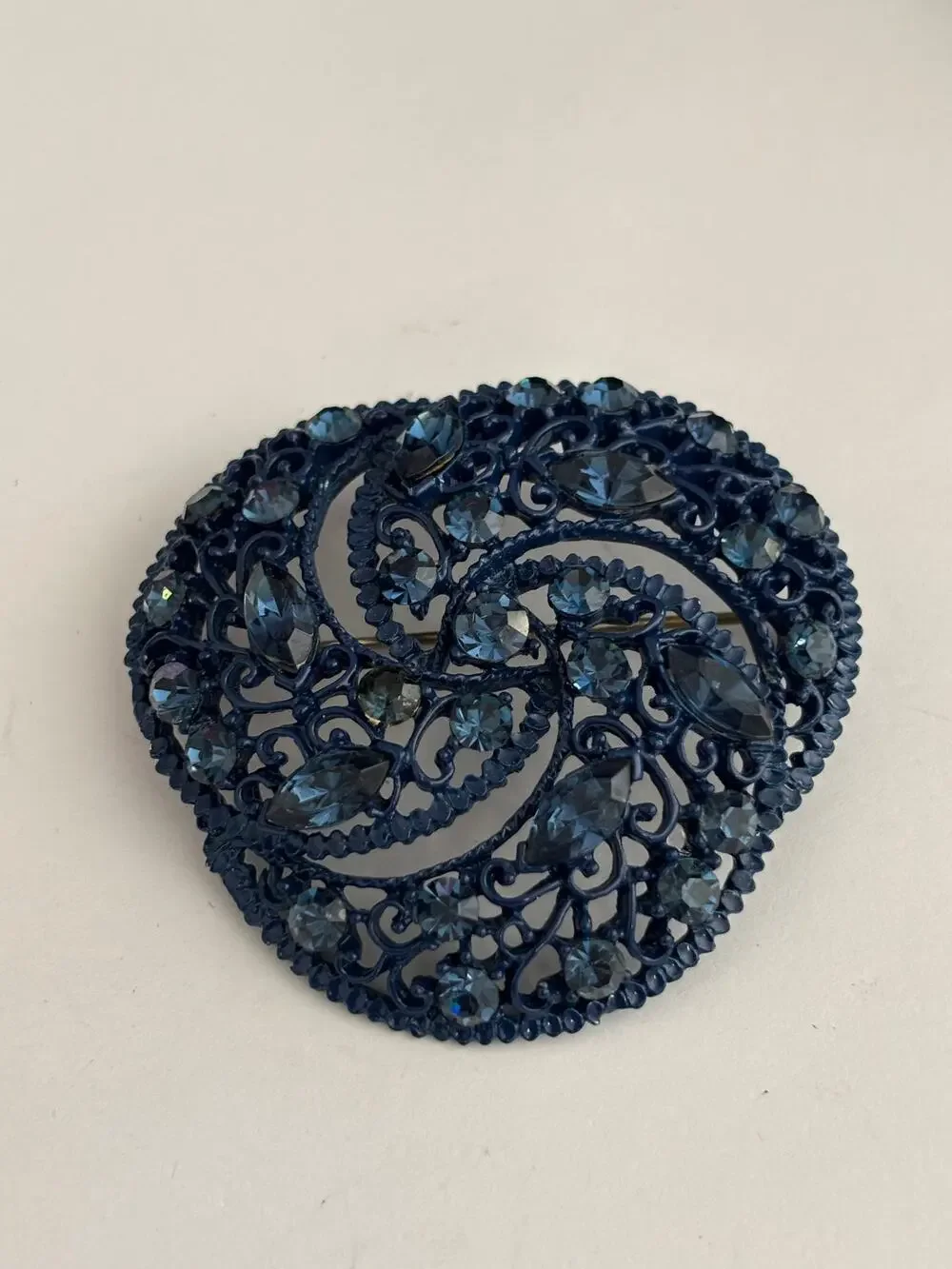 Vintage Blue Rhinestones Blue Enamel Dommed Brooch